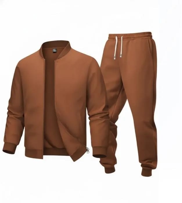 Men's polyester fleece plain zipper track suit